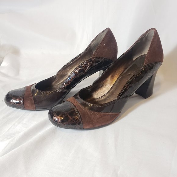 Vintage Early 2000s Y2K Franco Sarto Brown Round Toe Chunky Heel Pump Size 8.5M - Picture 4 of 11